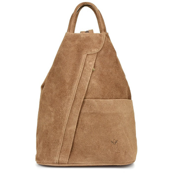 Zamszowy beżowy miejski plecak damski Vera Pelle