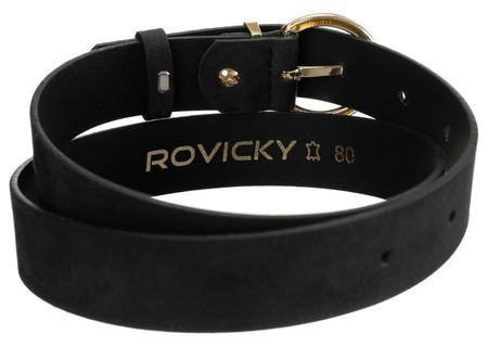 Matowy, skórzany pasek damski ze złotą, okrągłą klamrą — Rovicky