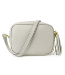 Mała szara włoska skórzana listonoszka z frędzlem