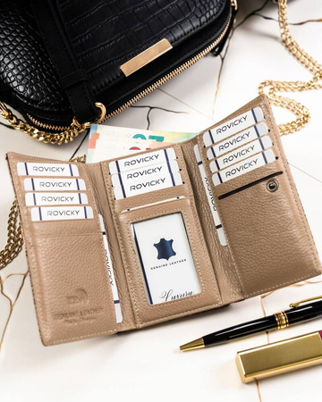 Skórzany portfel damski na bigiel i zatrzask — Lorenti