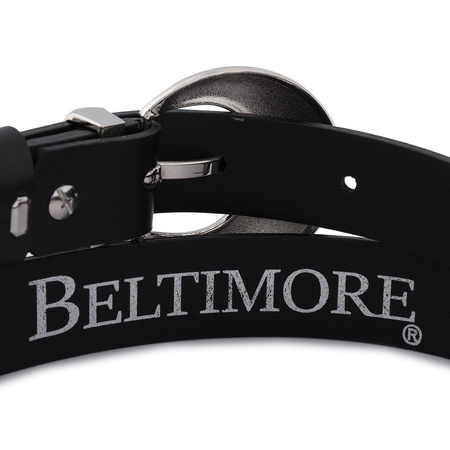 Skórzany pasek damski CZARNY. Srebrna klamra. 115 cm.