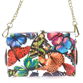 Mała kolorowa torebka damska na łańcuszku - skórzana w motyle