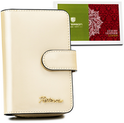 Beżowy portfel damski pionowy. Skóra naturalna z ochroną RFID