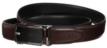 Brązowy pasek męski skórzany i z eko skóry, z automatyczną klamrą.