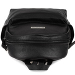 Elegancki, mały czarny skórzany plecak damski. Suwak. A5.