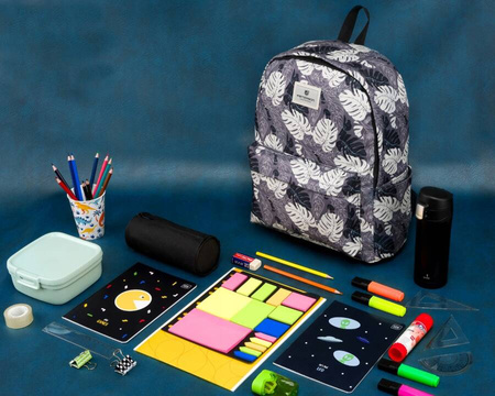 Duży Plecak Damski w Liście. A4 z kieszeniami. Szary