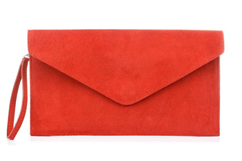 Elegancka czerwona kopertówka ze skóry zamszowej