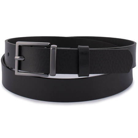 CZARNY pasek damski skórzany. Czarna klamra. 125 cm.