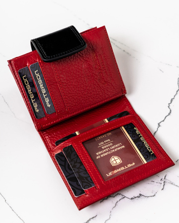 Lakierowany mały skórzany portfel damski CZERWONY na zatrzask. RFID.