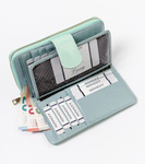 Skózany portfel damski DUŻY NIEBIESKI PIONOWY