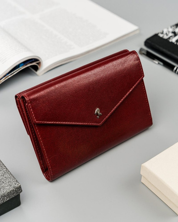 Duży skórzany portfel damski Rovicky czerwony