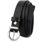 Wąski pasek damski skórzany CZARNY. Srebrna klamra. 115 cm.