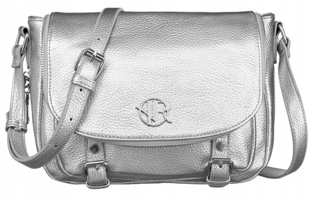 Srebrna torebka damska listonoszka na ramię. Suwak.