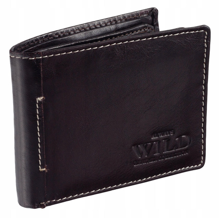 Mały skórzany portfel męski skóra BRĄZOWY