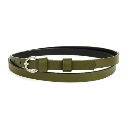 Pasek damski wąski solidny skórzany do sukienki khaki S19 zielony r.105-120 cm