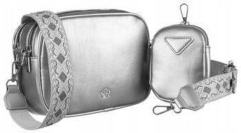 Stylowa mała torebka damska listonoszka eko skóra SREBRNA +portmonetka