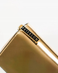 Złoty portfel damski pionowy. Skóra naturalna z ochroną RFID
