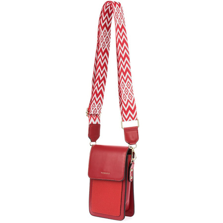 Purpurowa torebka na telefon - mini listonoszka z ekoskóry