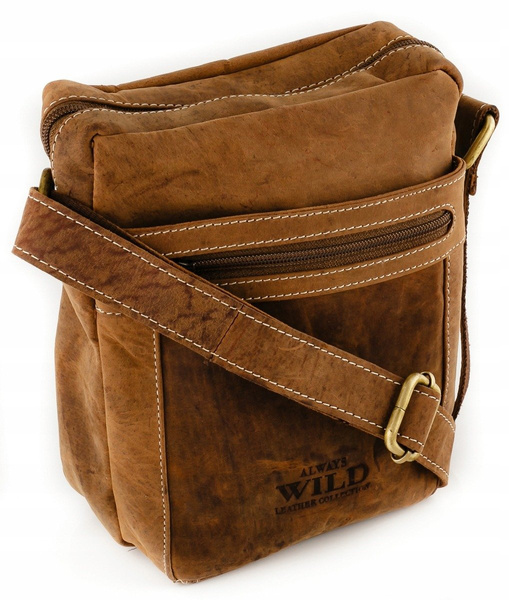Stylowa torba skórzana listonoszka vintage brązowa