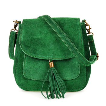 Piękna zielona skórzana listonoszka damska torebka Vera Pelle