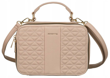 Mała torebka kuferek - beżowa listonoszka z rączką