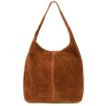 Zamszowa torebka damska z włoskiej skóry na suwak. KONIAKOWA brązowa