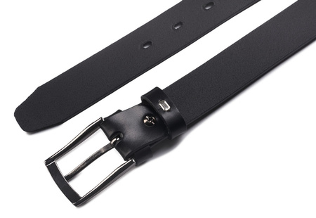 Pasek męski skórzany do garnituru lub jeansów. Czarny