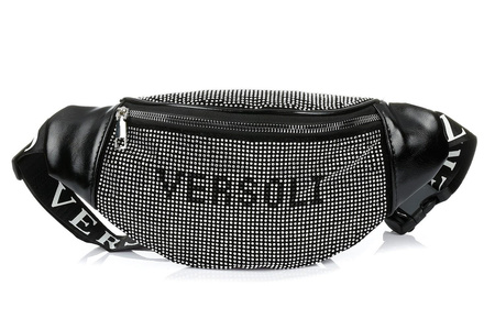 Czarno-srebrna saszetka nerka torba na pasku błyszcząca Versoli  C21