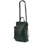 Ciemnozielony skórzany plecak damski torba 2w1. Format A4.