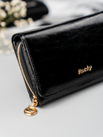 Portfel damski z klapką na zatrzask, skóra naturalna, RFID Stop Rovicky