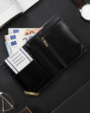 Pionowy czarny skórzany portfel męski Rovicky
