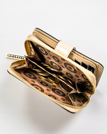 Beżowy portfel damski pionowy. Skóra naturalna z ochroną RFID