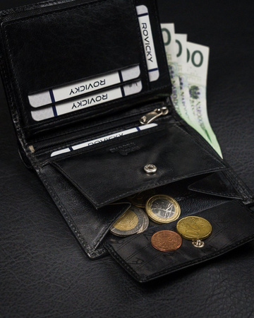 Pionowy portfel męski bez zapięcia z błyszczącej skóry naturalnej — Rovicky