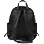 Elegancki, mały czarny skórzany plecak damski. Suwak. A5.