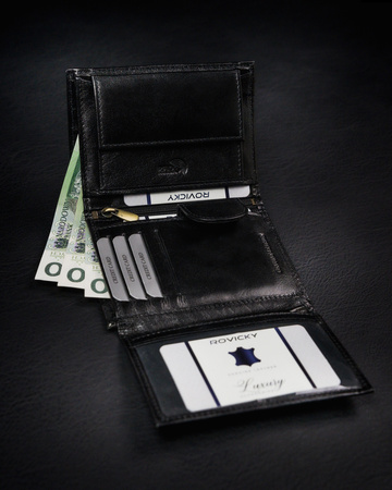 Portfel męski z naturalnej skóry licowej z przegródką na zdjęcie — Rovicky