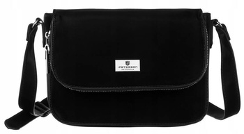 Szykowna, czarna damska torebka listonoszka ze skóry ekologicznej na magnetyczne zapięcie.