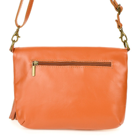 Camelowa Torebka Listonoszka ze skóry z klapą na suwak