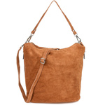 Camelowa torebka damska listonoszka na ramię zamszowa