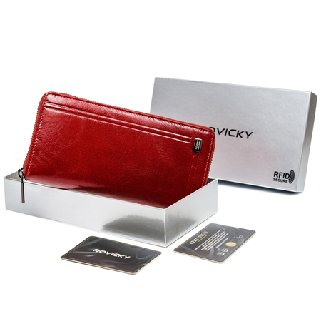 Portfel damski w kształcie piórnika z bawolej skóry naturalnej, RFID - Rovicky