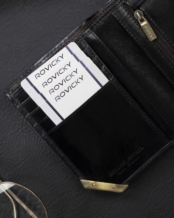 Pionowy czarny skórzany portfel męski Rovicky