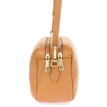 Mała torebka damska na ramię - skóra musztardowa