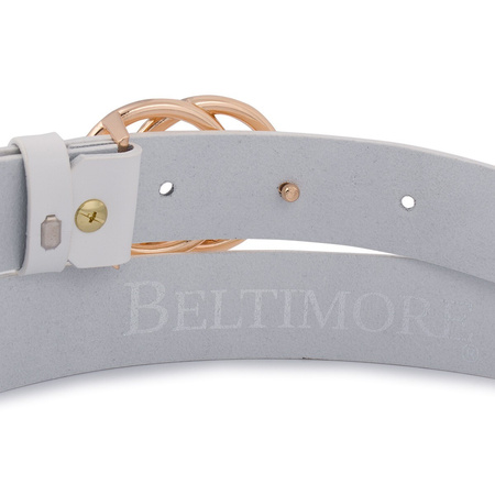 Biały pasek damski skórzany ze złotą klamrą okrągłą