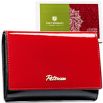 Czerwony portfel skórzany z portmonetką i okienkiem. RFID