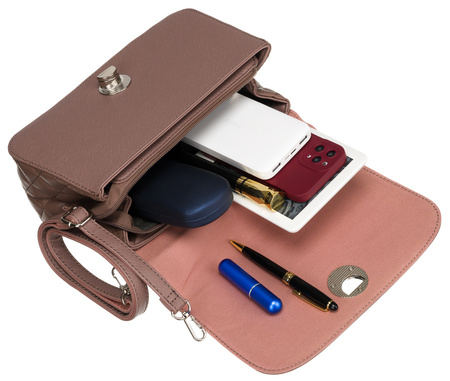Modna damska listonoszka crossbody z rączką RÓŻOWA torebka z ekoskóry
