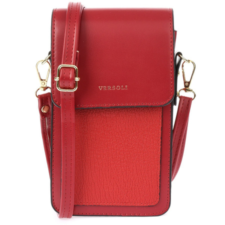 Purpurowa torebka na telefon - mini listonoszka z ekoskóry