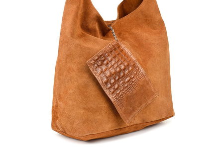 Zamszowa camelowa torba na ramię z saszetką