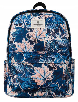 Kolorowy Plecak Duży A4 z kieszeniami. Niebieskie liście