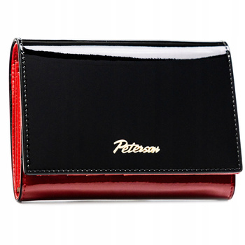 Czarny portfel skórzany z portmonetką i okienkiem. RFID