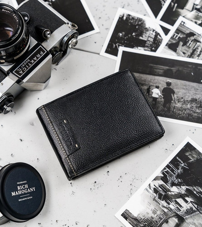 Duży, skórzany portfel męski poziomy bez zapięcia, ochrona RFID - Cavaldi