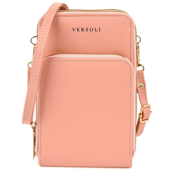 Różówa torebka na telefon - mini listonoszka z ekoskóry